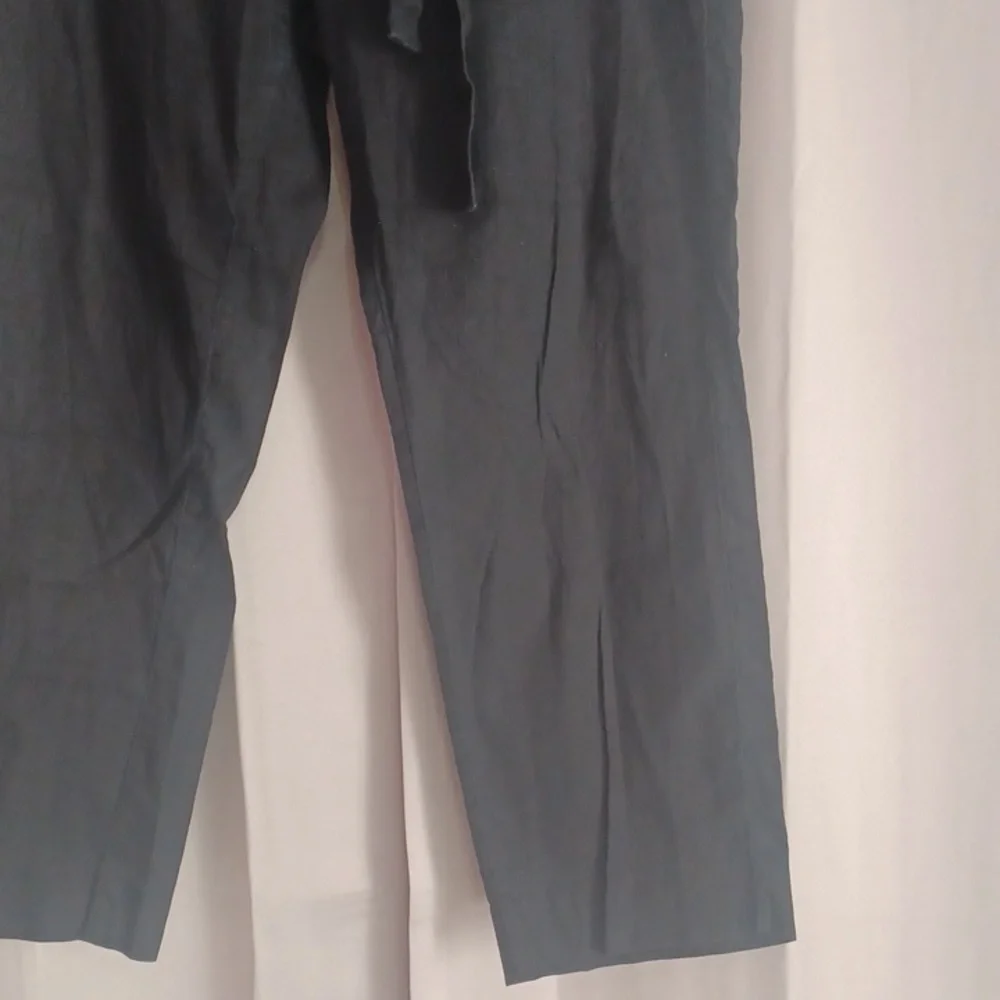 Banana Republic Avery Tie Waist Linen Blend Pants Mid Rise Tailored Ankle Black
